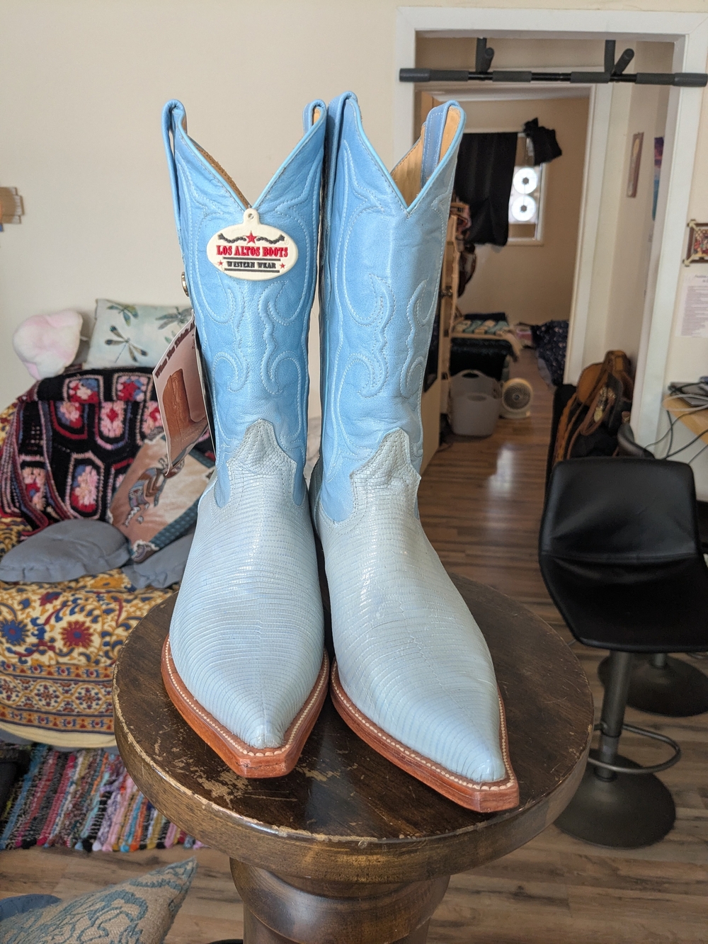 Los Altos Women's Size 10 Baby Blue Genuine Ring Lizard Cowboy Boots NWT NWOB